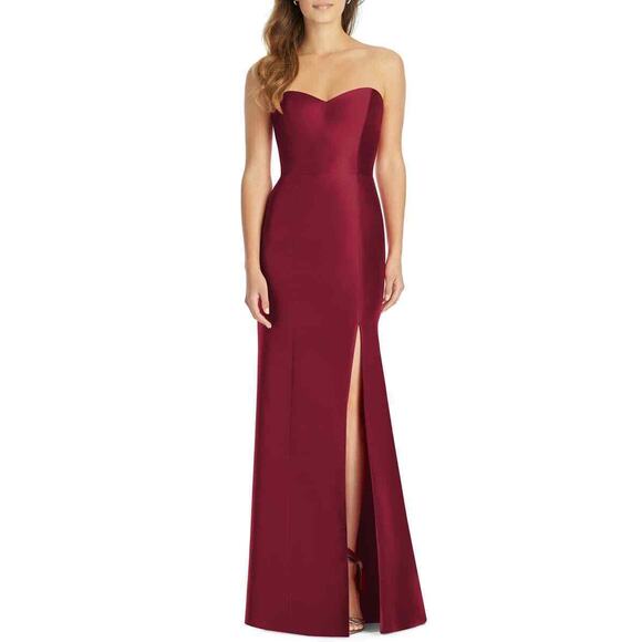 Alfred Sung D759 Satin Twill Strapless Burgundy Trumpet Slit Dress Gown Size 2 - Picture 1 of 7